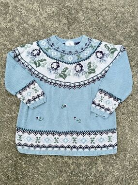 Vintage Weathervane Handknit Floral Fair Isle Cottagecore Sweater Size M